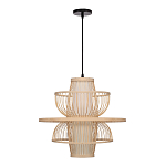 Подвесной светильник фигурный из деревянных прутьев с плафоном из натуральной ткани Light Inside the Cell варинант исполнения - 3 | Loft Concept в Воронеже