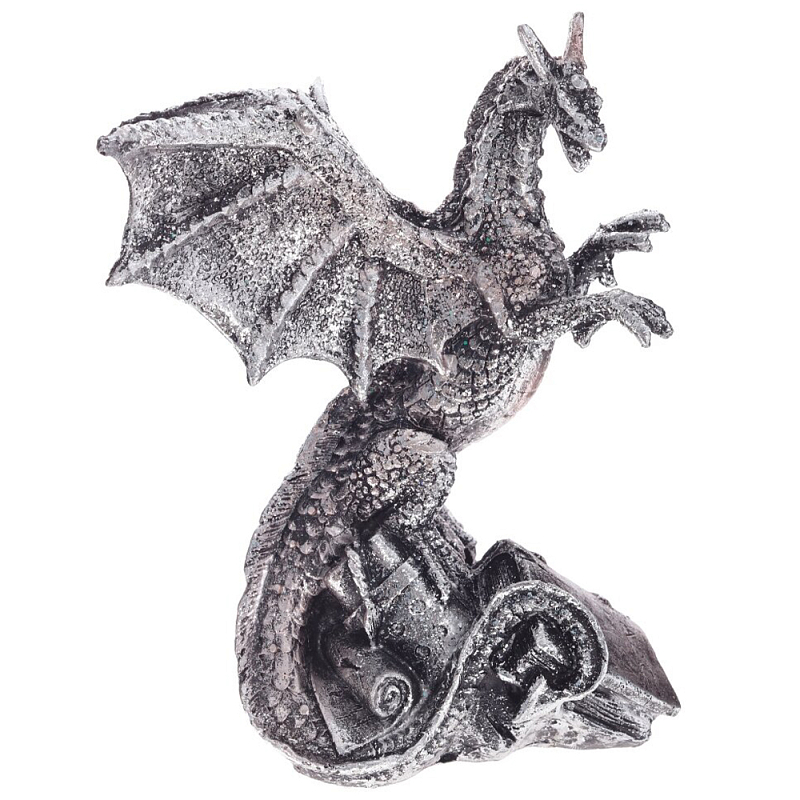 Декоративная статуэтка Дракон Silver Dragon Treasure Keeper Statuette Серебряный Черный в Воронеже | Loft Concept 