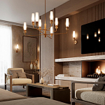 Люстра на штанге с 8-ю цилиндрическими матовыми плафонами и шарами из камня Orb Essence варинант исполнения - 9 | Loft Concept в Воронеже