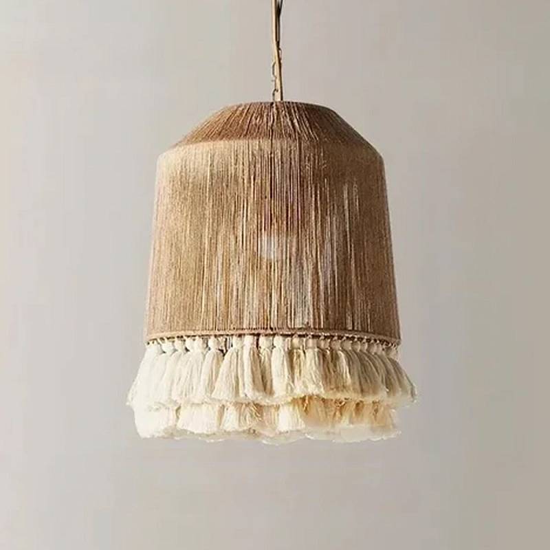 Люстра круглая плетеная с кисточками Small Solar Glow Бежевый в Воронеже | Loft Concept 