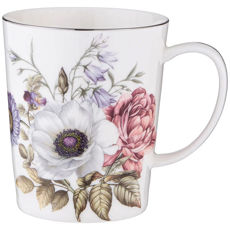 Кружка фарфоровая с рисунком цветов 400 мл Garden Whisper Porcelain Set  Белый Мульти в Воронеже | Loft Concept 