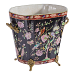 Кашпо из фарфора черная с цветочной росписью и бронзовой стрекозой Spring Garden варинант исполнения - 3 | Loft Concept в Воронеже