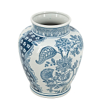 Ваза округлой формы белого цвета с синим растительным узором Blue & White Ornament  варинант исполнения - 1 | Loft Concept в Воронеже