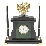 Часы настольные с Гербом России и 2-мя шариковыми ручками в комплекте Stone Clock варинант исполнения - 1 | Loft Concept в Воронеже