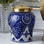 Ваза с насыщенным синим орнаментом и золотой крышкой Blue & White Ornament  варинант исполнения - 2 | Loft Concept в Воронеже