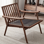 Кресло c каркасом из массива дерева и мягкой кожаной обивкой Walnut Armchair варинант исполнения - 8 | Loft Concept в Воронеже