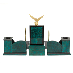 Настольный письменный набор из змеевика тёмно-зелёного цвета с декором в виде орла Successful Leader варинант исполнения - 6 | Loft Concept в Воронеже