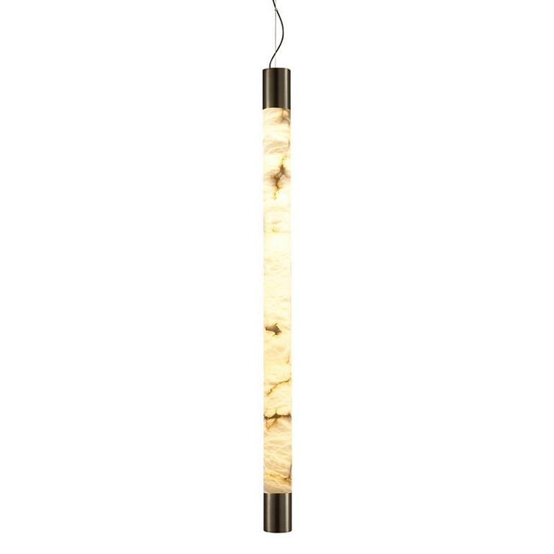 Подвесной светильник вытянутой цилиндрической формы с плафоном из алебастра и металлическими торцами Темная Латунь 100 см Cryptocrystalline Stone Темная Латунь Белый в Воронеже | Loft Concept 