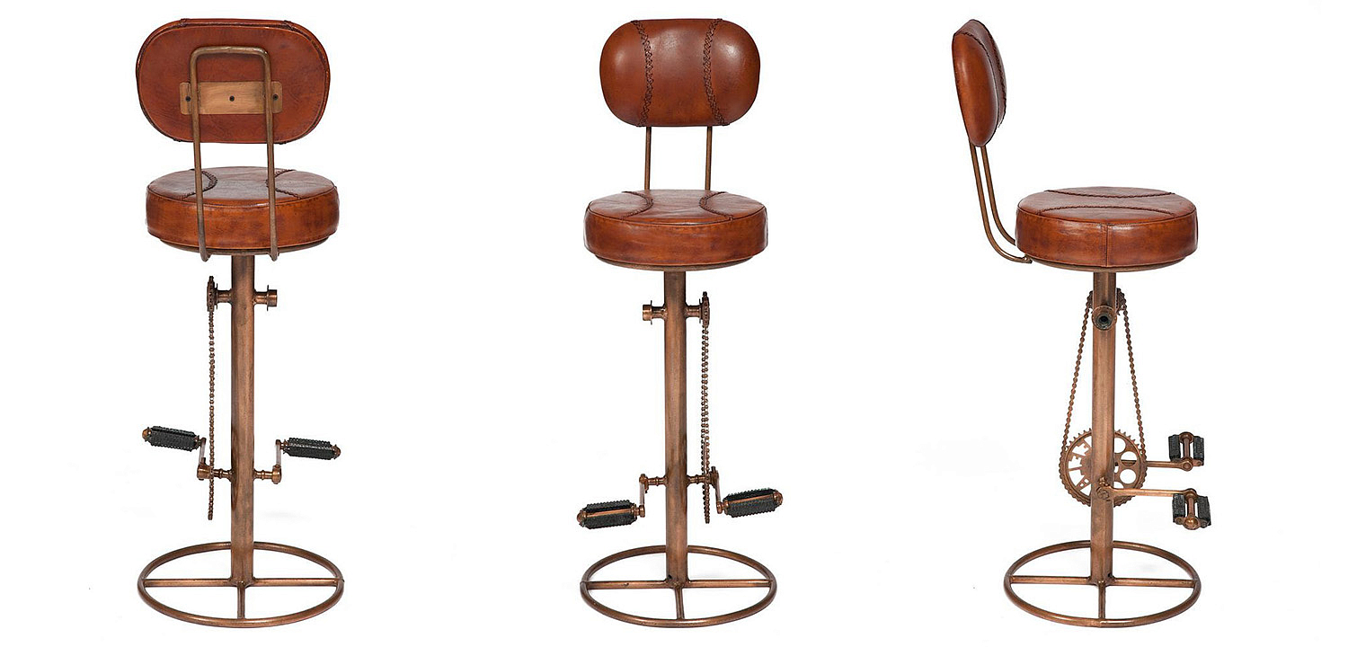 Стул с педалями от велосипеда со спинкой Buffalo Leather Industrial Chair Стул с педалями от велосипеда со спинкой Buffalo Leather Industrial Chair - Loft-Concept в Воронеже