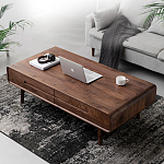 Кофейный стол из массива дерева с выдвижными ящиками Coffee Walnut Table варинант исполнения - 1 | Loft Concept в Воронеже