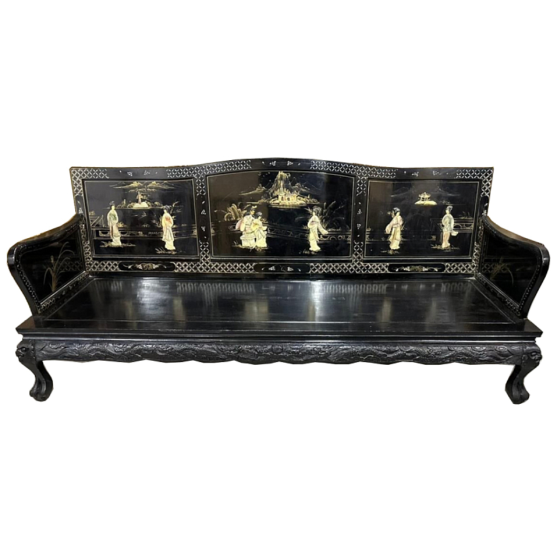 Большая Скамья Шинуазри Large Chinoiserie Bench Chinese Park Черный матовый Золотой Бежевый в Воронеже | Loft Concept 