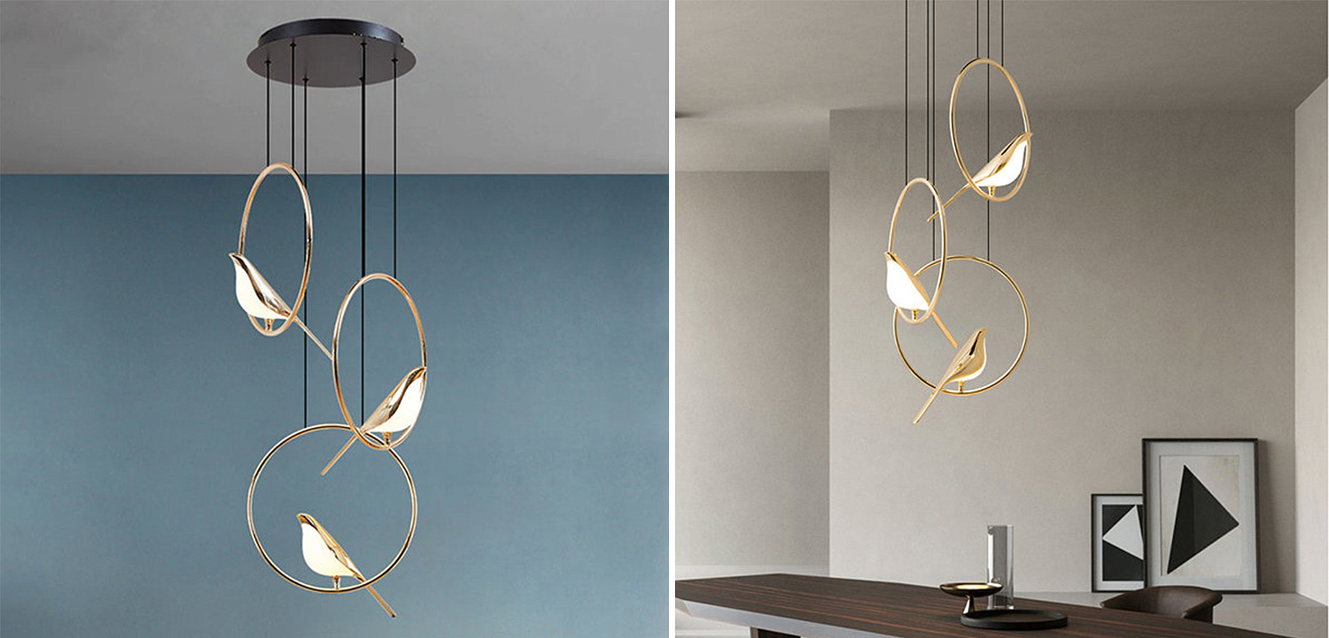 Люстра с золотыми птичками в кольцах NOMI Chandelier Three birds Люстра с золотыми птичками в кольцах NOMI Chandelier Three birds - Loft-Concept в Воронеже