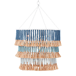 Люстра трехъярусная с декором из круглых деревянных бусин с кисточками Blue Wooden Beads Chandelier варинант исполнения - 1 | Loft Concept в Воронеже