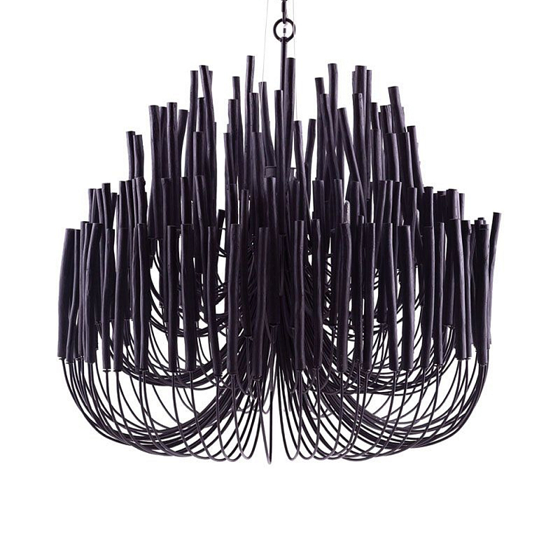 Люстра черная с несколькими ярусами деревянных палочек Bright Wooden Chandelier Черный Люстра черная с несколькими ярусами деревянных палочек Bright Wooden Chandelier Черный в Воронеже | Loft Concept