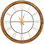 Часы настенные деревянные с римскими цифрами бронзового цвета Clock with History варинант исполнения - 1 | Loft Concept в Воронеже