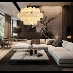 Люстра четырехъярусная с подвесками в форме дисков Cryptocrystalline Stone варинант исполнения - 5 | Loft Concept в Воронеже