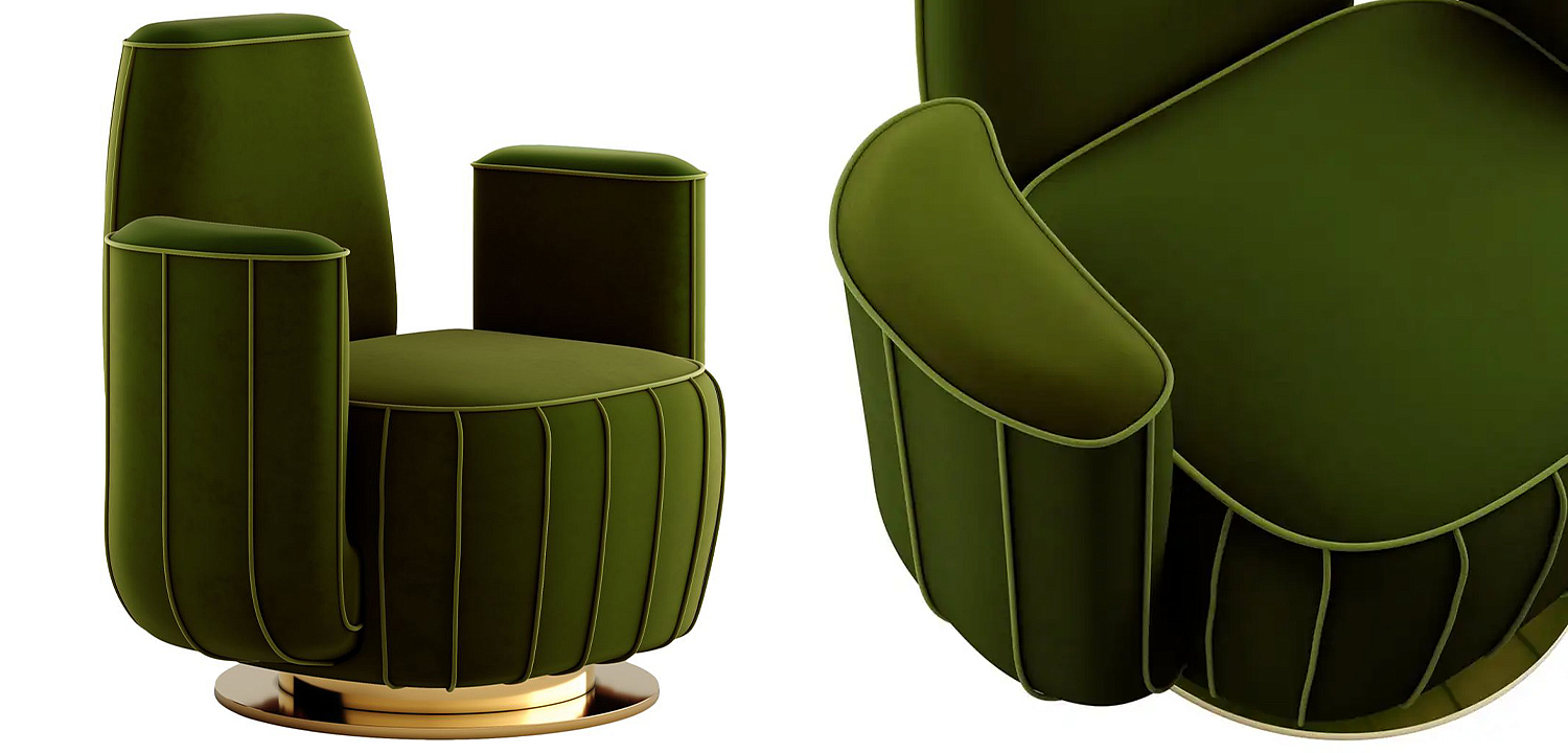 Дизайнерское Кресло-Кактус Modern Green Velvet Armchair Cactus Shape with Gold Swivel Base Дизайнерское Кресло-Кактус Modern Green Velvet Armchair Cactus Shape with Gold Swivel Base - Loft-Concept в Воронеже