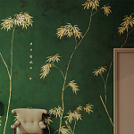 Обои ручная роспись Bamboo Golden on Edo Green India tea paper варинант исполнения - 1 | Loft Concept в Воронеже
