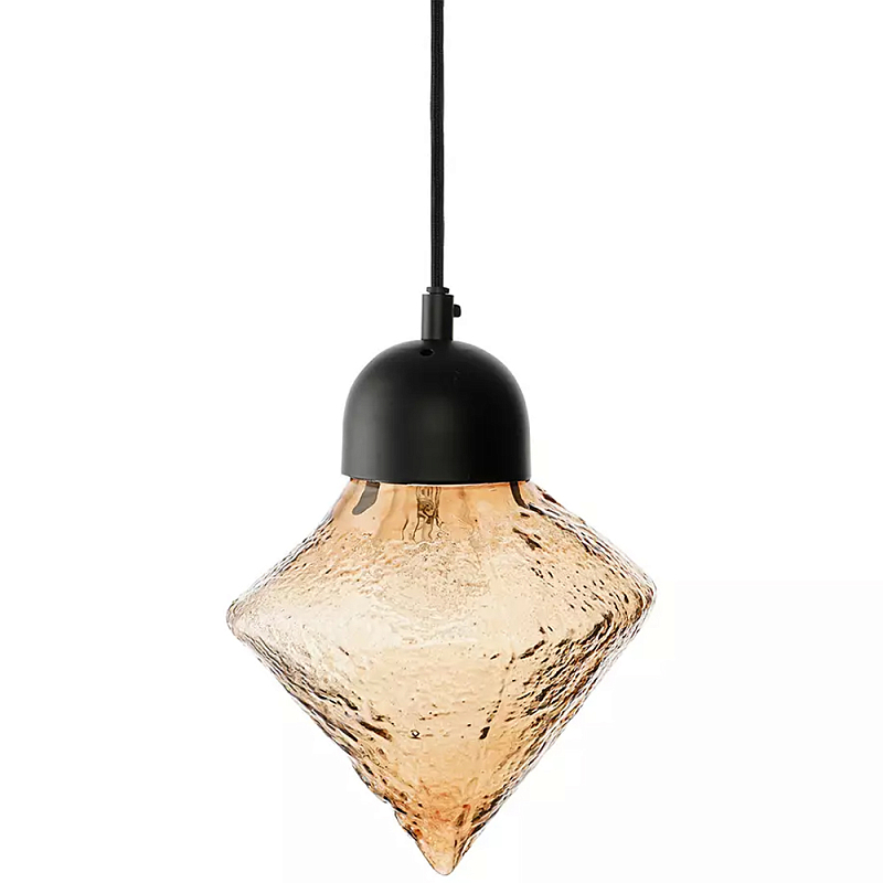 Подвесной светильник с янтарным рельефным плафоном Lamp with Frozen Glass Effect Янтарный Черный Подвесной светильник с янтарным рельефным плафоном Lamp with Frozen Glass Effect Янтарный Черный в Воронеже | Loft Concept