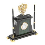 Часы настольные с Гербом России и 2-мя шариковыми ручками в комплекте Stone Clock варинант исполнения - 2 | Loft Concept в Воронеже