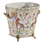 Кашпо с растительным и животным орнаментом на бронзовых ножках Turquoise Blooming Garden варинант исполнения - 2 | Loft Concept в Воронеже