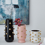 Ваза черная цилиндрическая с глянцевым покрытием и золотыми декоративными элементами Molecule Collection варинант исполнения - 4 | Loft Concept в Воронеже