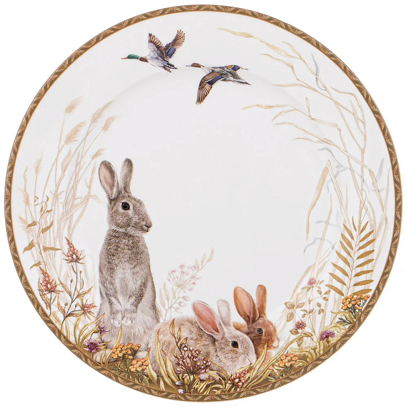 Тарелка закусочная из фарфора с изображением зайцев Hunting Porcelain Collection Белый Коричневый Мульти Тарелка закусочная из фарфора с изображением зайцев Hunting Porcelain Collection Белый Коричневый Мульти в Воронеже | Loft Concept