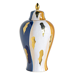 Ваза с крышкой и мазками синего и золого цвета на белом фоне Chinoiserie Ceramics варинант исполнения - 1 | Loft Concept в Воронеже