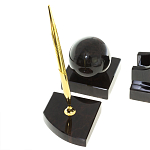 Настольный письменный набор из чёрного обсидиана с декором в виде льва Golden Lion варинант исполнения - 5 | Loft Concept в Воронеже