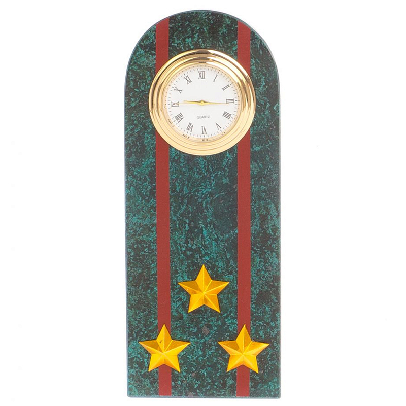 Часы подарочные погон полковник МВД из натурального камня Змеевик Military Clock Зеленый Красный Золотой в Воронеже | Loft Concept 