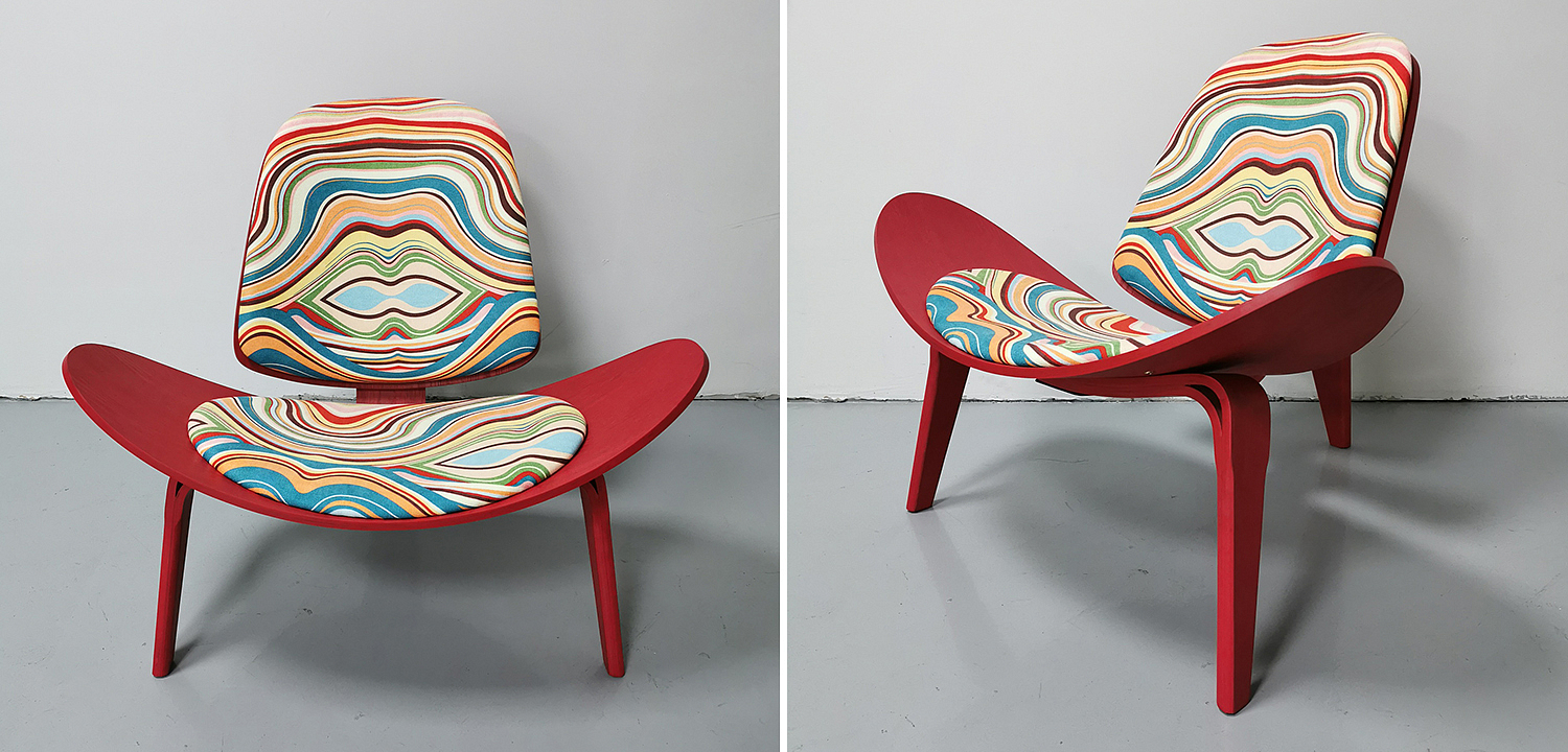 Дизайнерское кресло Shell Chair CH07 Ткань с цветным принтом Дизайнерское кресло Shell Chair CH07 Ткань с цветным принтом - Loft-Concept в Воронеже