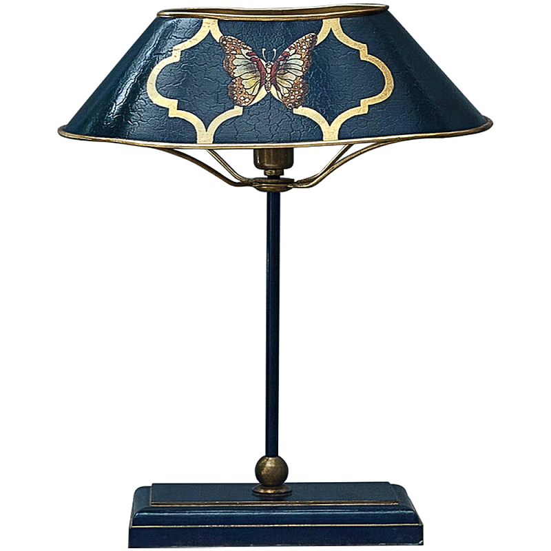 Настольная лампа с абажуром из металла Chinoiserie Butterfly Table Lamp Blue Синий Латунь в Воронеже | Loft Concept 