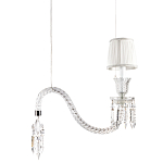 Подвесной светильник с белым текстильным абажуром и изогнутым хрустальным основанием с подвесками Lustre Reverie варинант исполнения - 1 | Loft Concept в Воронеже