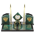 Настольный письменный набор из змеевика с часами и гербом Successful Leader варинант исполнения - 1 | Loft Concept в Воронеже