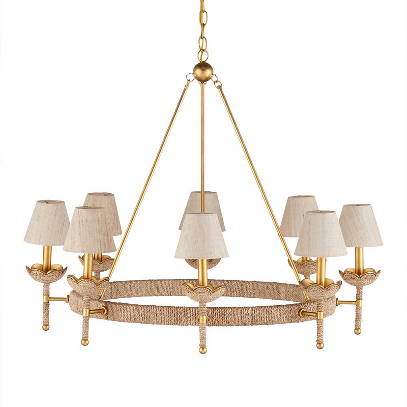 Люстра из кованого железа с отделкой плетеной веревкой и сусальным золотом Parisian Style Золотой Бежевый в Воронеже | Loft Concept 