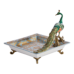 Блюдо квадратное с павлином на бронзовых ножках Eden Garden варинант исполнения - 2 | Loft Concept в Воронеже