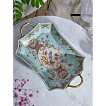 Блюдо прямоугольное из голубого фарфора с ручками и рисунком птиц и цветов Blue Garden варинант исполнения - 3 | Loft Concept в Воронеже