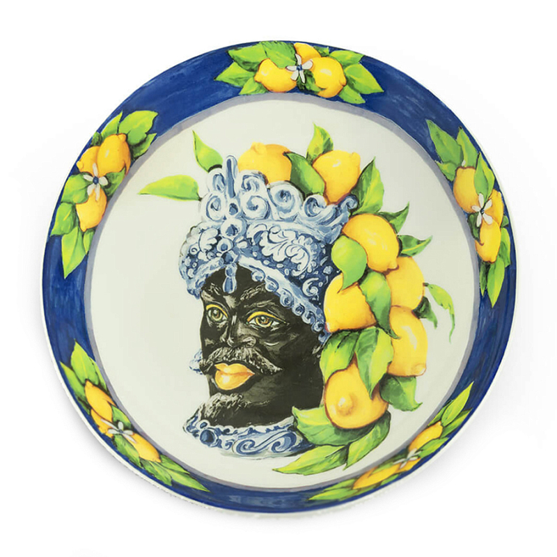 Тарелка Abhika SOUP PLATE MORO HEAD D 22,5 Blue Темно-синий Желтый в Воронеже | Loft Concept 