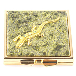 Зеркало двухстороннее квадратное из натурального камня Змеевик с декоративной вставкой в виде ящерицы Gold Stone Mirrors варинант исполнения - 2 | Loft Concept в Воронеже