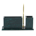 Настольный письменный набор с гербом России и часами из природного камня змеевик Successful Leader варинант исполнения - 3 | Loft Concept в Воронеже