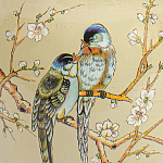 Настольная лампа бежевая с изображением птиц Slip Away варинант исполнения - 6 | Loft Concept в Воронеже