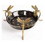 Блюдо черного цвета из фрафора на бронзовых ножках в виде стрекоз Eden Garden варинант исполнения - 1 | Loft Concept в Воронеже