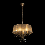Люстра подвесная круглая с тканевым полупрозрачным абажуром и подвесками 6 ламп Gilded Elegance варинант исполнения - 3 | Loft Concept в Воронеже