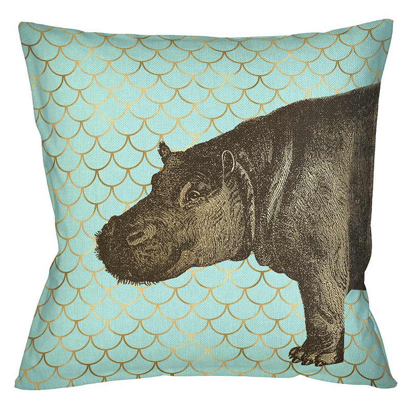 Подушка Safari light blue hippopotamus Бирюзовый Глянцевое золото Подушка Safari light blue hippopotamus Бирюзовый Глянцевое золото в Воронеже | Loft Concept