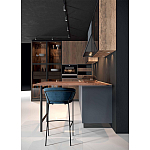 Комбинированный кухонный гарнитур сине-серого цвета с фасадом под дерево Benjamin Kitchen Set варинант исполнения - 5 | Loft Concept в Воронеже