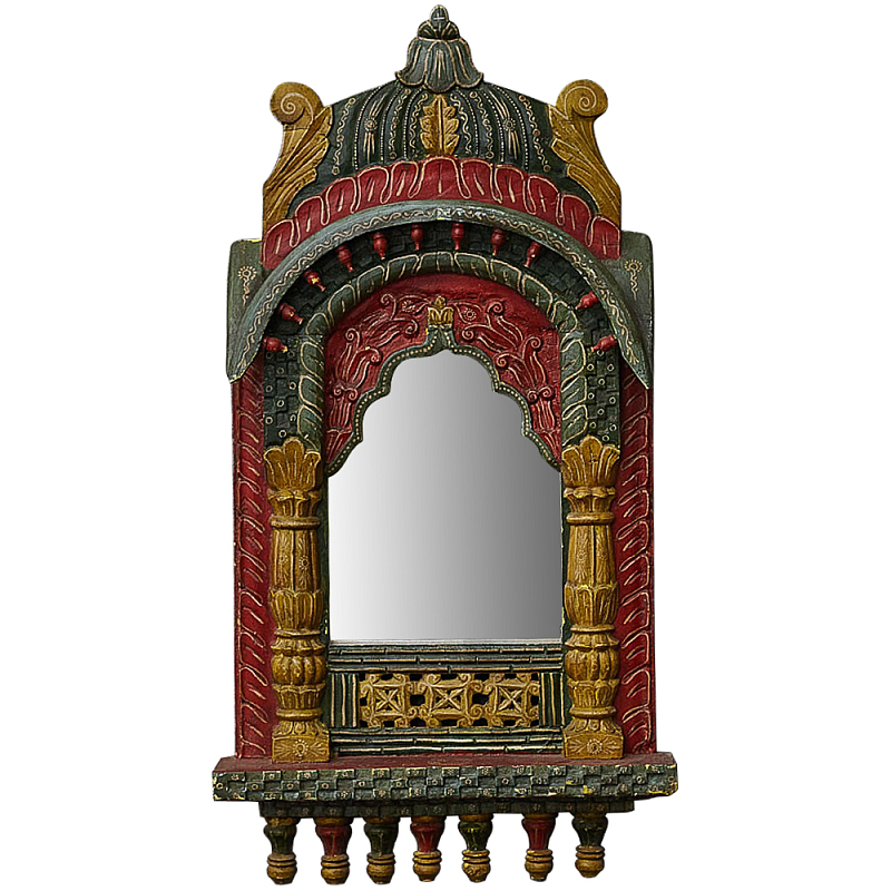 Настенное зеркало в резной раме из тропического дерева Carved Wood Mirror Colorful Красный Зеленый Желтый Настенное зеркало в резной раме из тропического дерева Carved Wood Mirror Colorful Красный Зеленый Желтый в Воронеже | Loft Concept