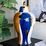 Ваза с крышкой и мазками синего и золого цвета на белом фоне Chinoiserie Ceramics варинант исполнения - 3 | Loft Concept в Воронеже