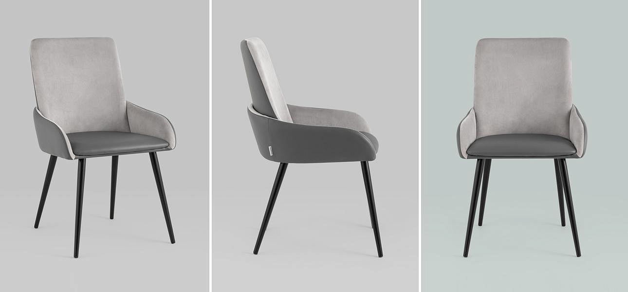 Стул Munchen Chair Серая Экокожа Серый Велюр Стул Munchen Chair Серая Экокожа Серый Велюр - Loft-Concept в Воронеже