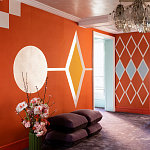 Обои ручная роспись Chez Nina by India Mahdavi Lantana colourway on Arancio dyed silk варинант исполнения - 1 | Loft Concept в Воронеже