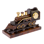 Часы настольные в виде паровоза из натурального камня Обсидиан Train Stone Clock варинант исполнения - 5 | Loft Concept в Воронеже